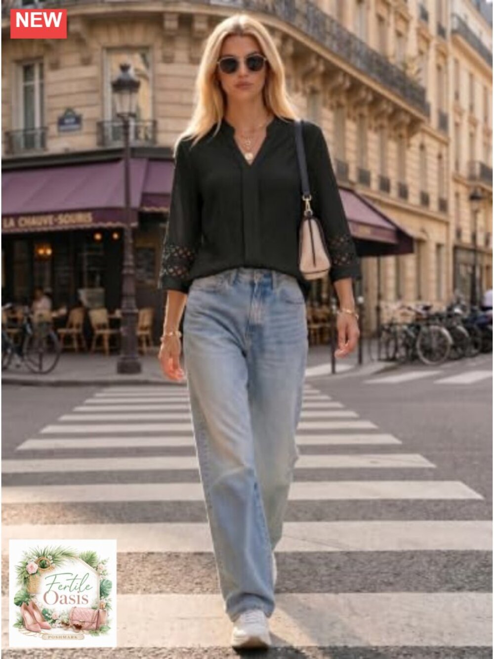 3/4 Sleeve V-Neck Pleated Blouse for Women Dressy Casual Office Top - Picture 5 of 6